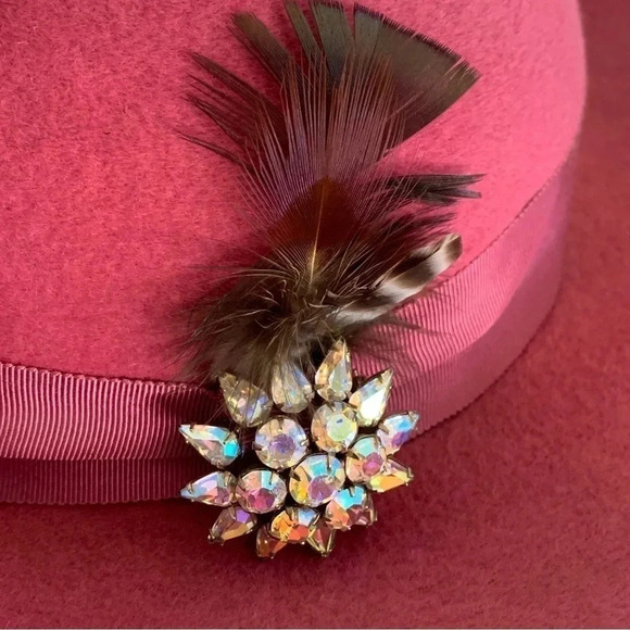 VTG Nordstrom Pink Hat 100% Rabbit Hair Made In England Fedora Derby Brooch Pin - Picture 3 of 15